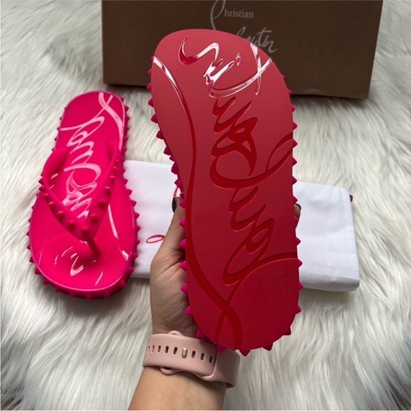 Hot Pink Louboutin Spiked Flip Flops - Picture 4 of 4